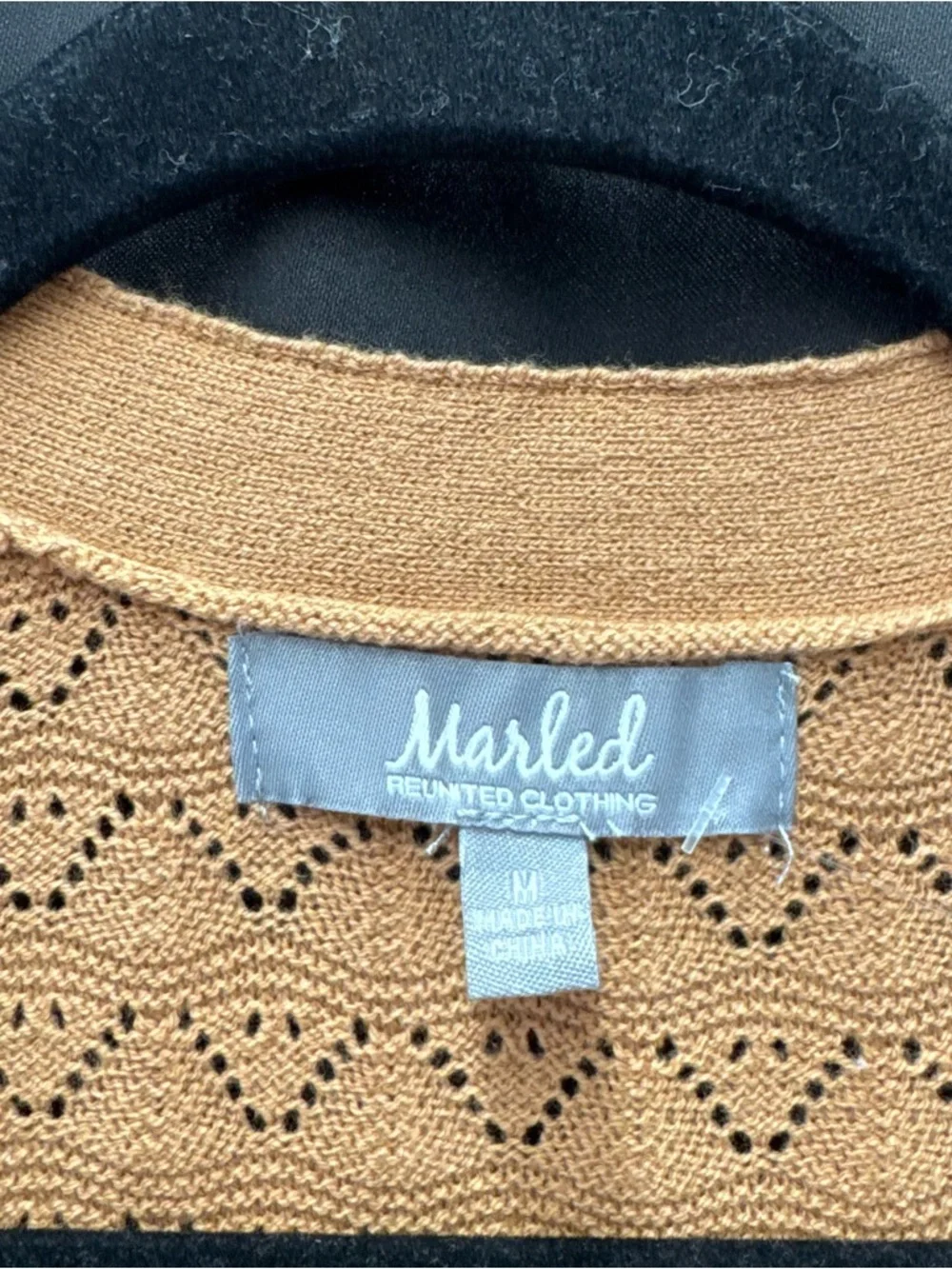 Marled Long Open-Front Knit Cardigan in Camel
